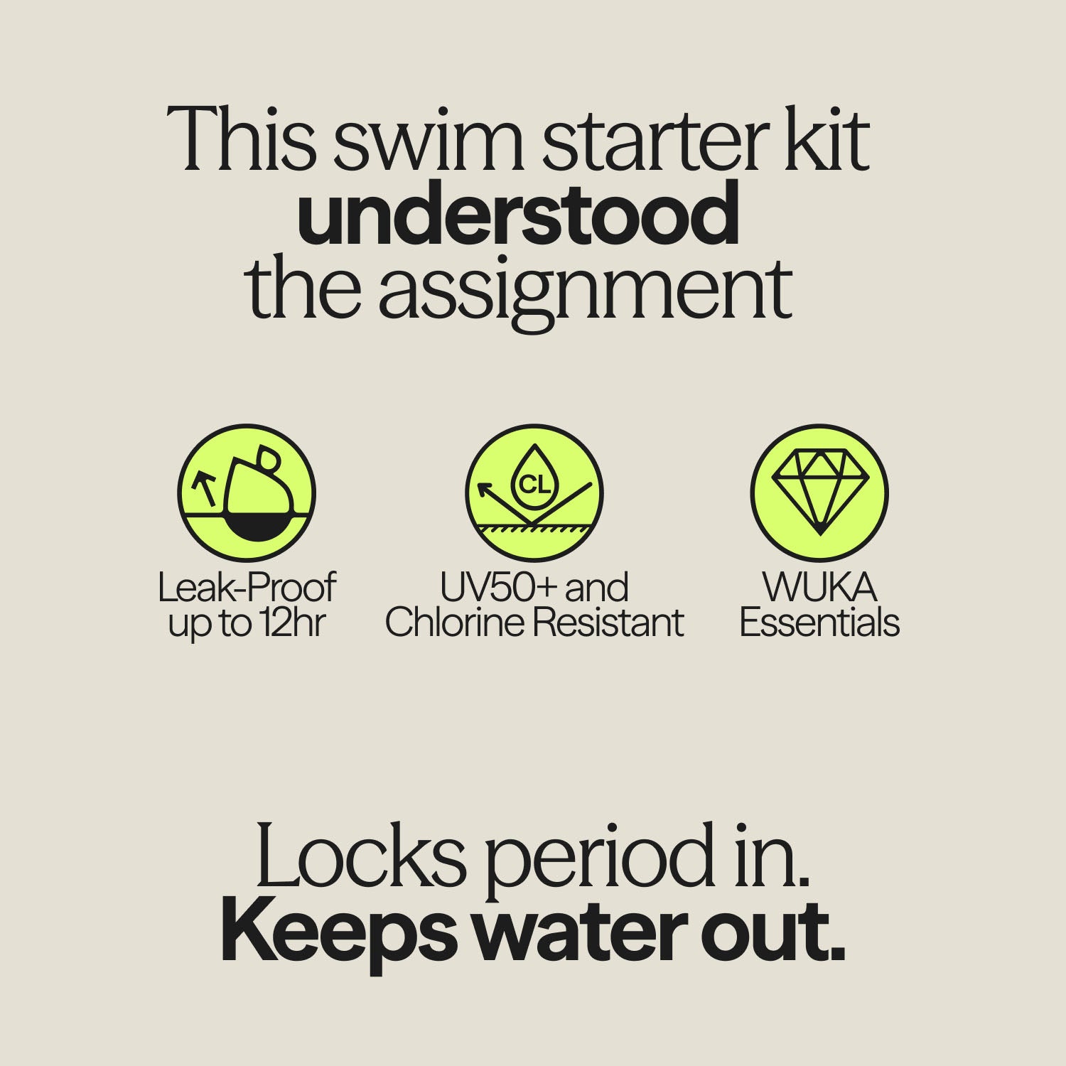 Teen period swim kit leak-proof up to 12 hours with UV50+ chlorine resistant swimwear essentials