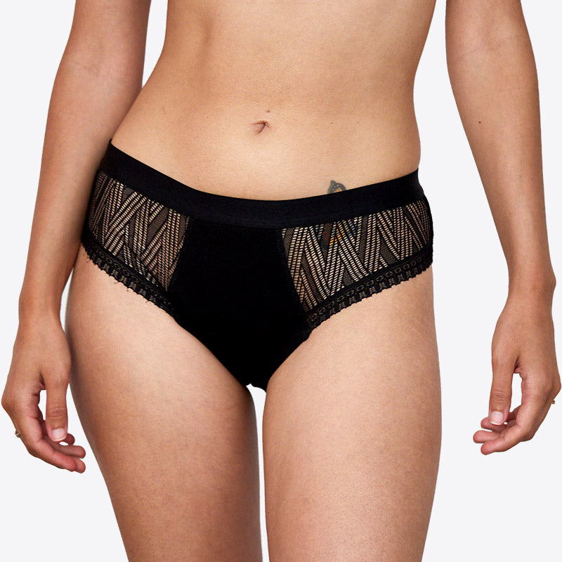 WUKA Ultimate Mesh Lace Hipster Brief Style Medium Flow Black Colour Front 7 Full Switch Set