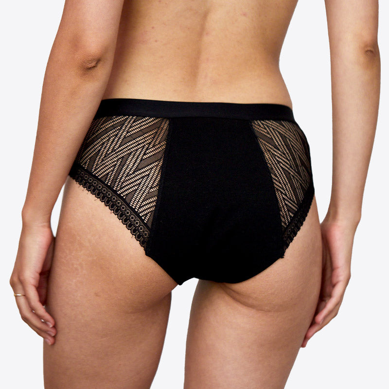WUKA Ultimate Mesh Lace Hipster Brief Style Medium Flow Black Colour Back 7 Full Switch Set