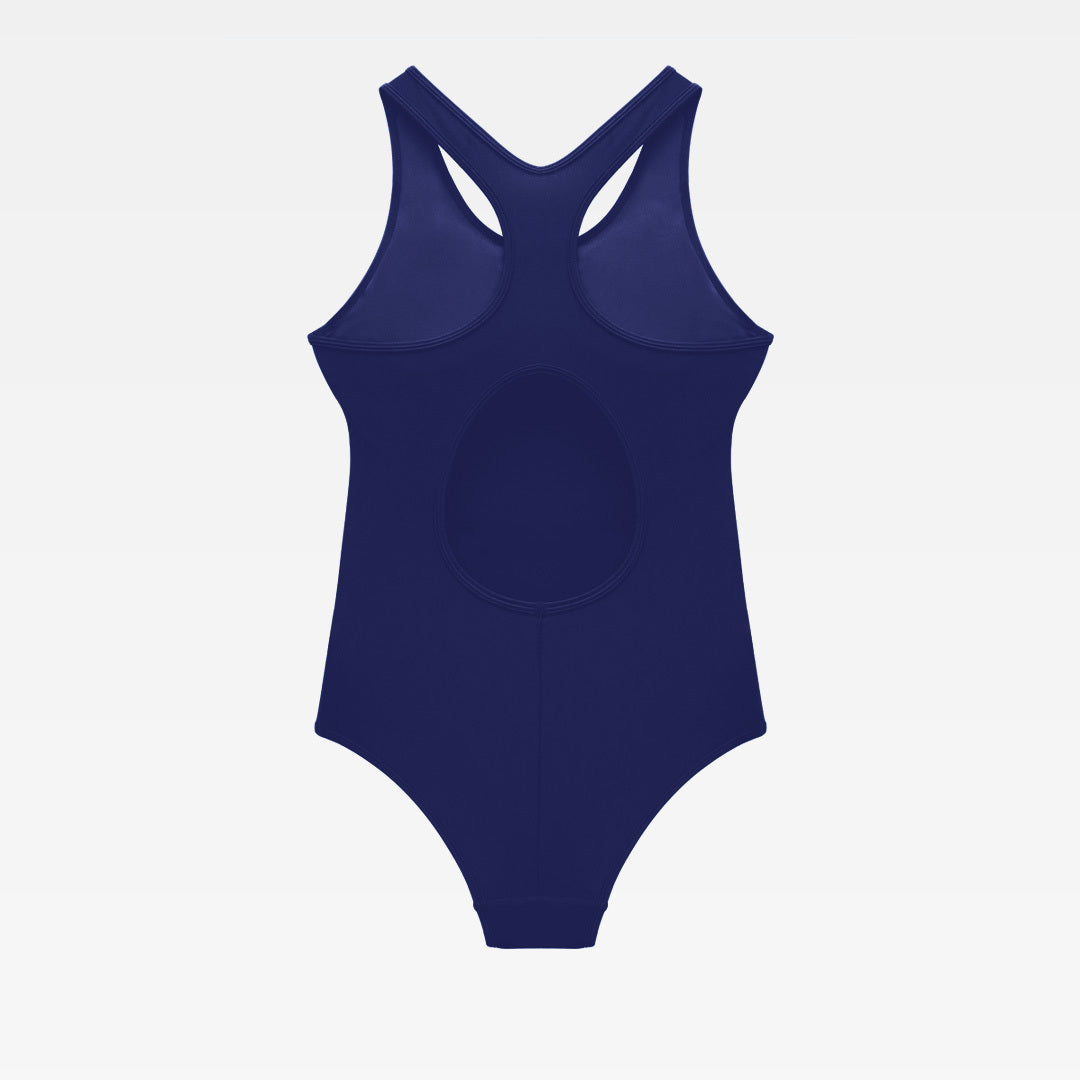 WUKA Period Racerback Swimsuit Style Light to Medium Absorbency Navy Blue Colour Front 3D Render Back