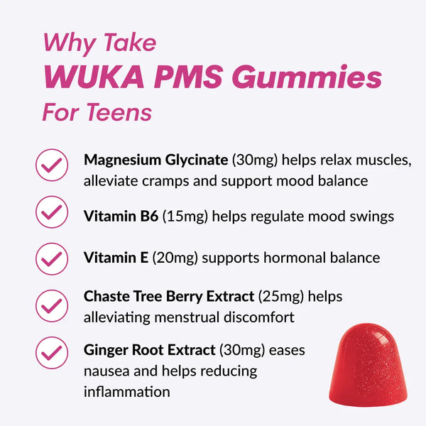 Why take WUKA PMS gummies for teens infographic