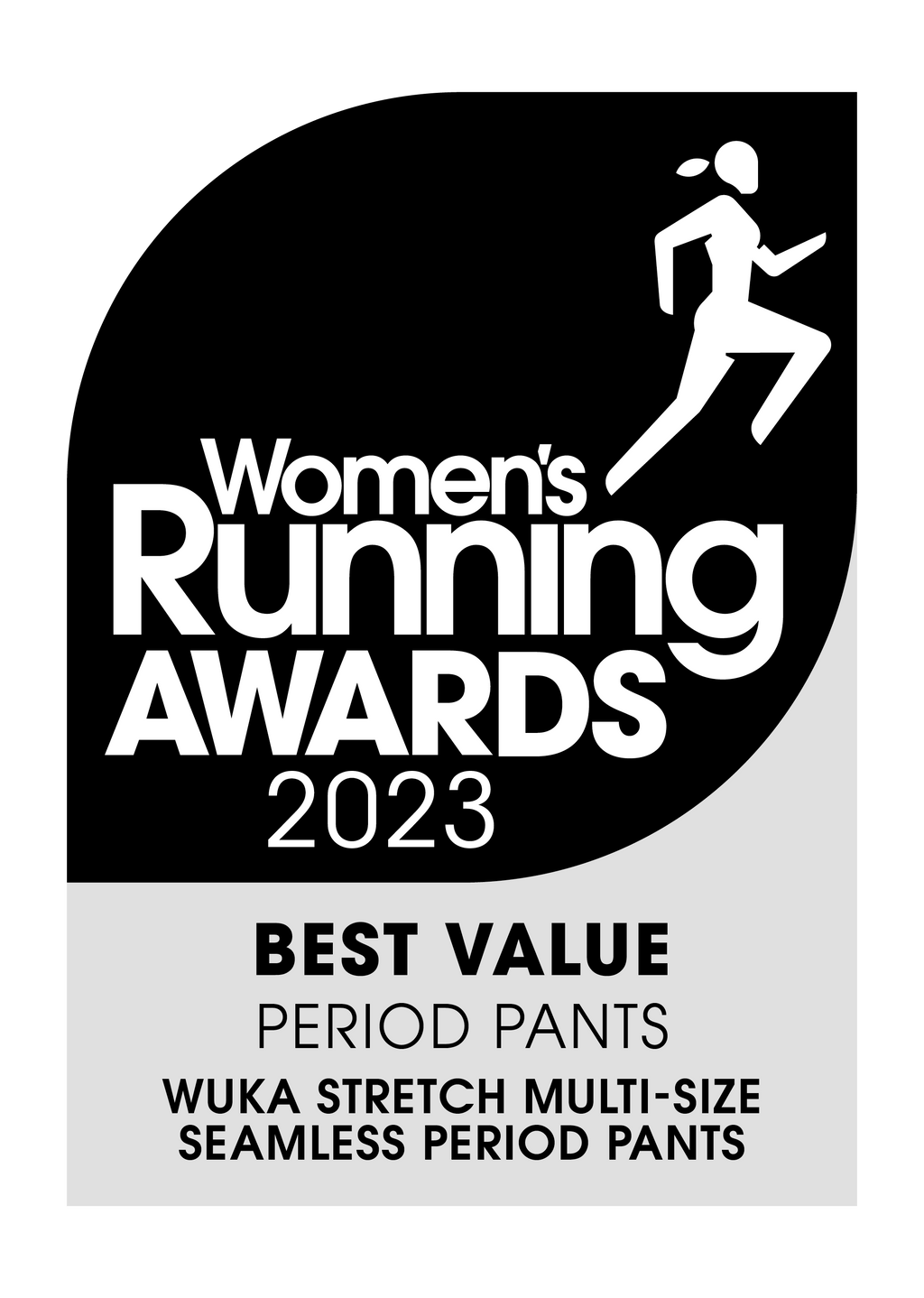 Women's running award 2023 - highlighting WUKA Stretch™ being honoured with the best value period pants award