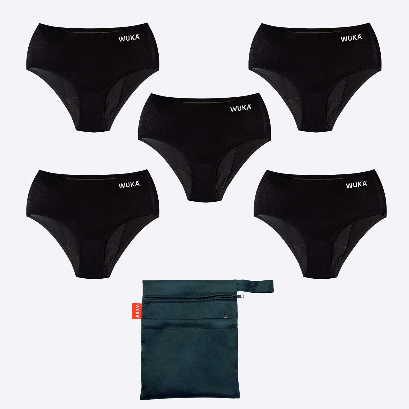 WUKA First Period Pack - Stretch Style - Super Heavy Absorbency - Black Colour - Rebel Girls Growing Up Powerful