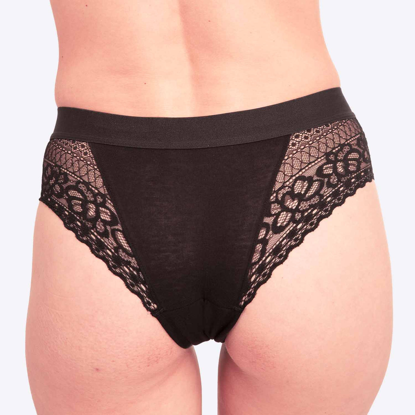 WUKA Ultimate Lace Hipster Brief Period Pants Style Medium Flow Black Colour Back