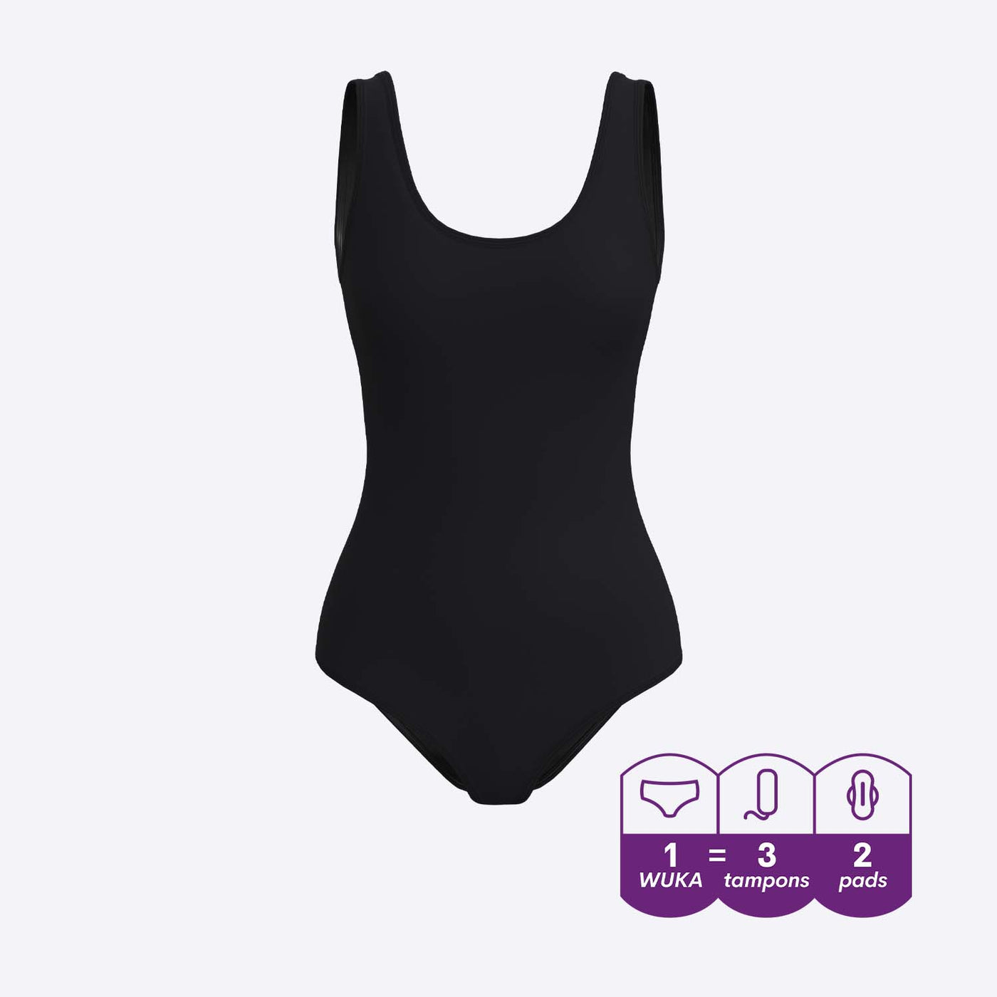 WUKA Scoop Back Period Swimsuit Style Medium Flow Black Colour Front 3D Render