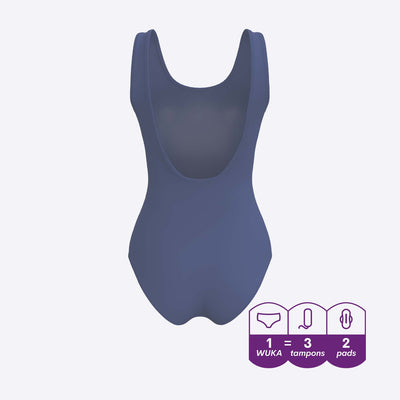 WUKA Scoop Back Period Swimsuit Style Medium Flow Blue Colour Back 3D Render