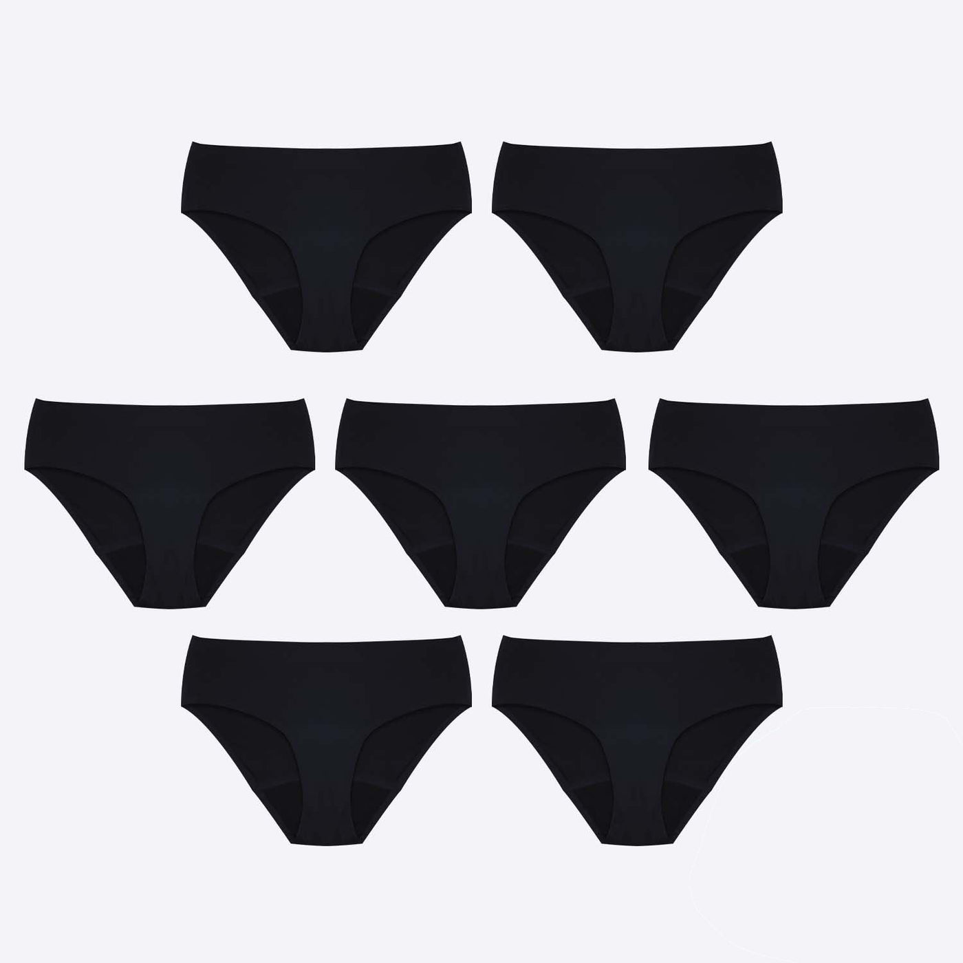 WUKA Perform Seamless Midi Brief - 7 Full Switch Set Heavy Flow Black 7 Pack